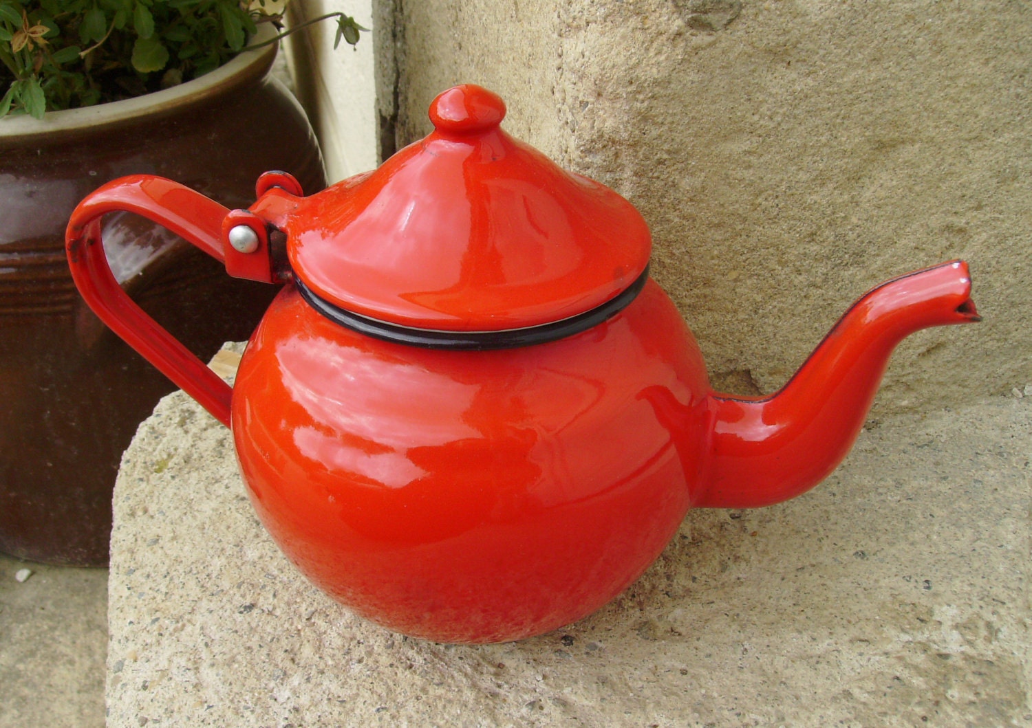 Vintage French enamelware teapot