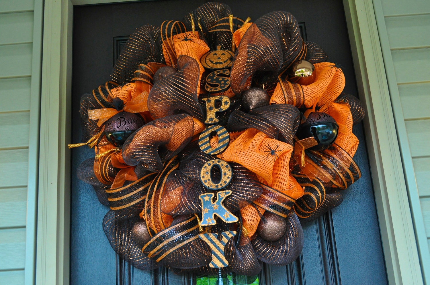 Halloween Wreath, Spider Wreath, Deco Mesh Wreath, Halloween, Spider, Pearl Wreath, Orange Wreath