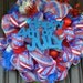Fourth of July Wreath, OOAK, RAZ Wreath, Red White and Blue Deco Mesh Wreath