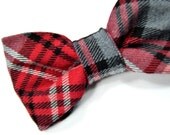 College Red, black and grey plaid bowtie Baby, toddler boys tie Kids Clip-On Bow Tie