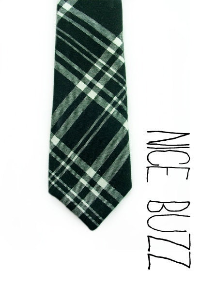 Wool Plaid Black and White neck tie- Men ties preppy style Men NeckTie