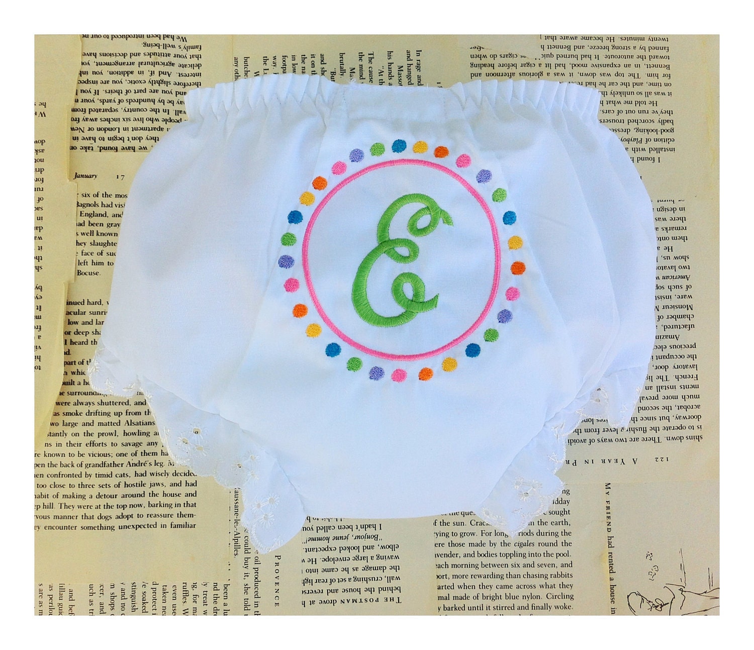 One (1) Custom Embroidered Polka Dot Monogram Diaper Cover