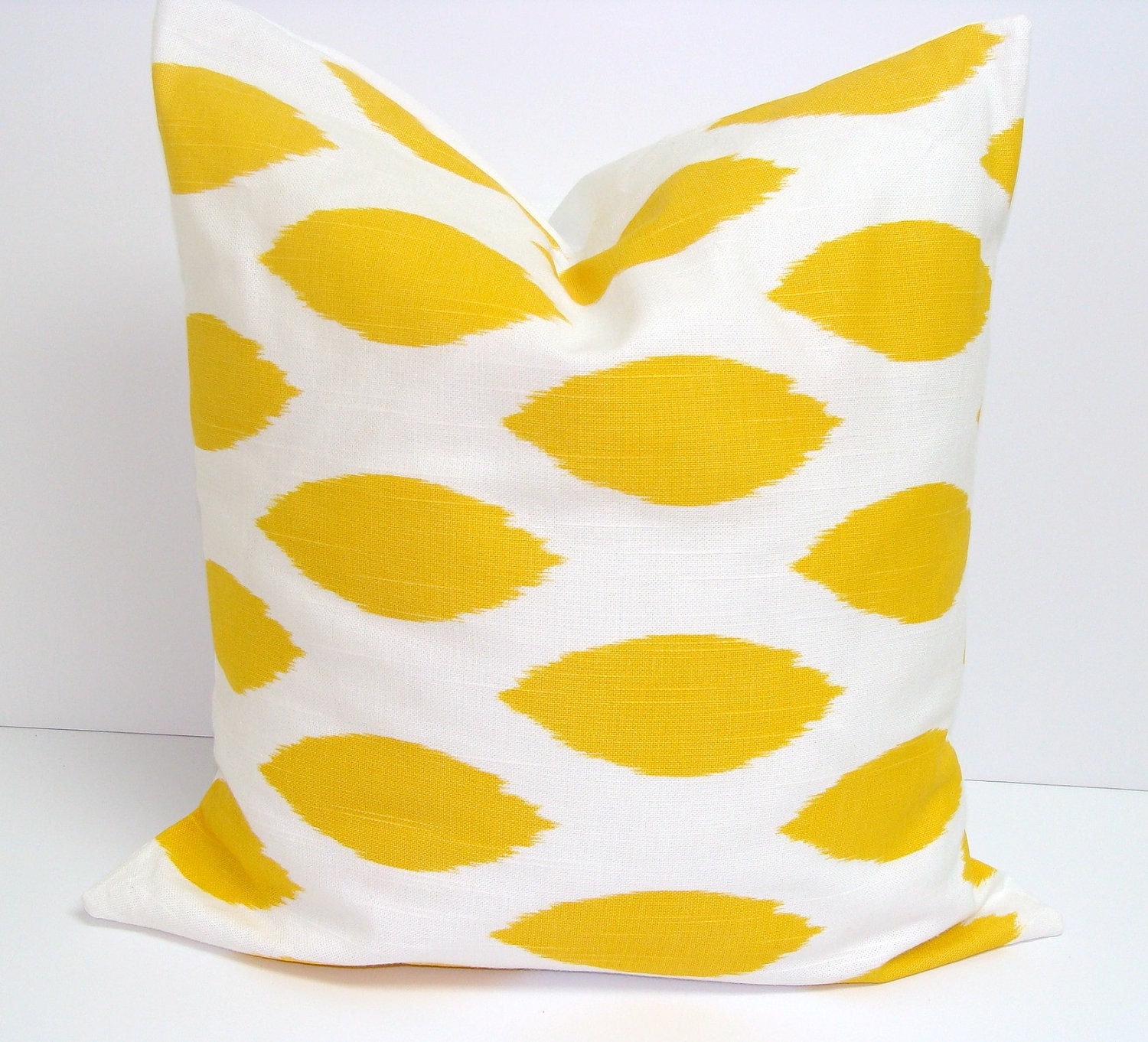 SALE PILLOW.YELLOW.20x20 inch.Decorator Pillow Cover in Yellow.Printed Fabric Front and Back.Yellow Ikat.Spots.Dots