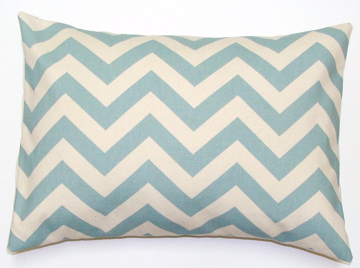 Light Blue Pillow.Chevron.ONE 12x16 or 12x18 inch Decorator Lumbar Pillow Cover.Printed Fabric Front and Back