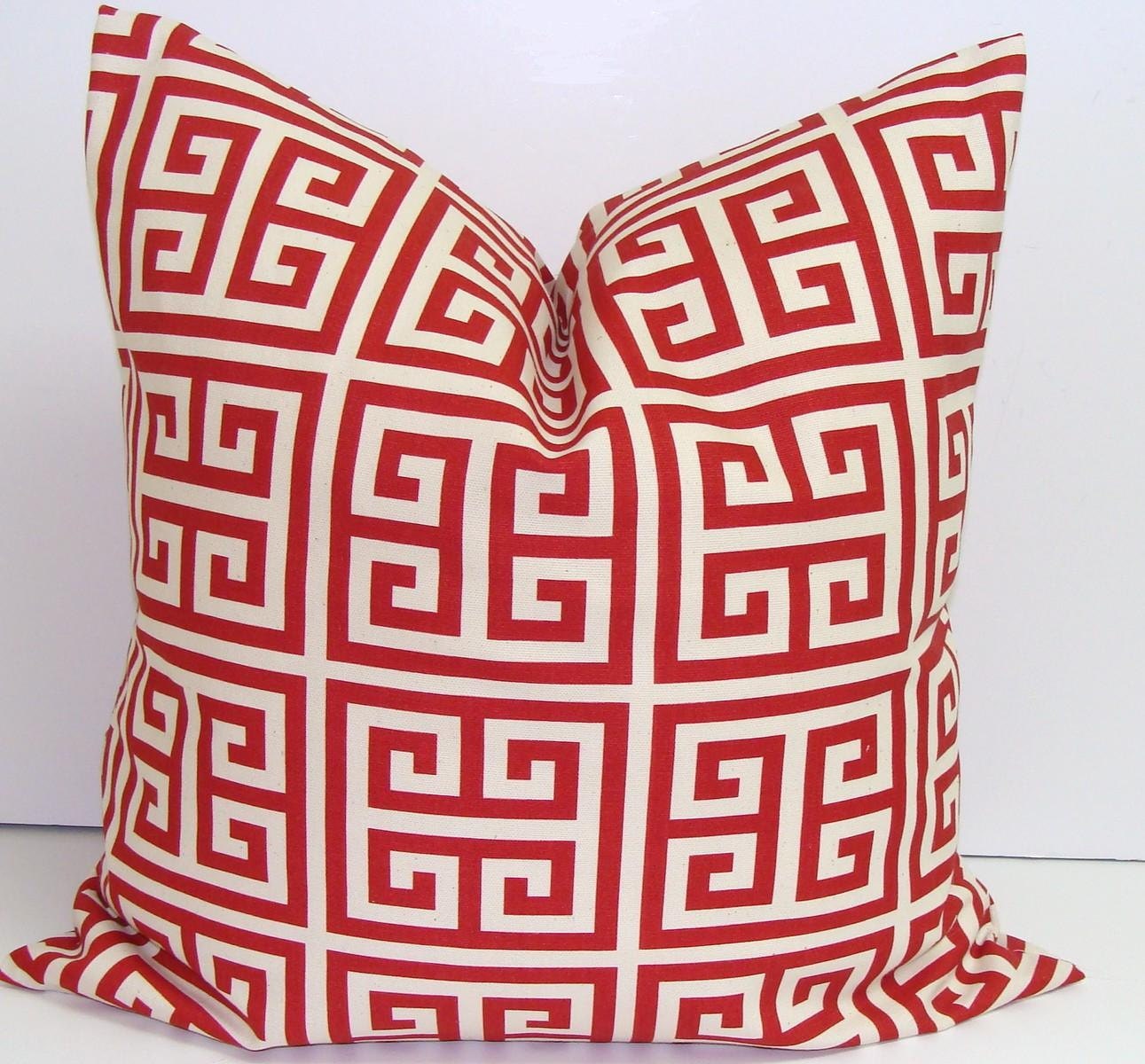 Red Pillow.20x20 inch.Greek Key.Decorator Pillow Cover.Printed Fabric Front and Back.Greek Key.Maze.Pillow