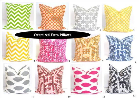 Euro Pillow Shams.24x24 inch. Designer European Pillow Covers.Printed Fabric Front and Back.Floor Cushions
