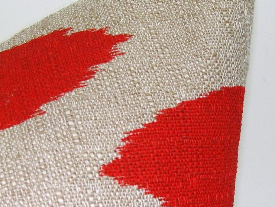 Red Brown Red Pillow Cover.Ikat.16x16 inch.Printed Fabric Front and Back.Housewares.Home Decor