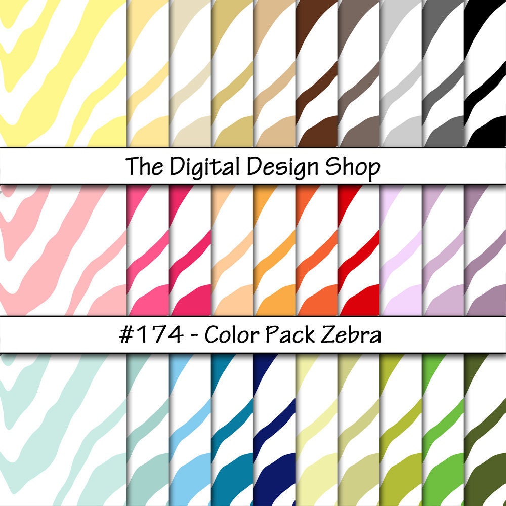 Zebra - Digital Scrapbook Paper For Personal & Commercial Use (Buy 2 get 1 free) Color Pack -  174 Zebra