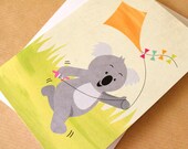 A6 blank greeting card -  Koala flying a kite