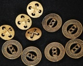 10 Metal button lot: vintage carved / etched metal , X stitch buttons