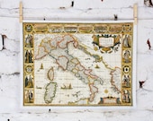 Map of Italia from 1676, Vintage map printed on Fine Art Canvas 12x16 inch (30x40cm), Map of Italy