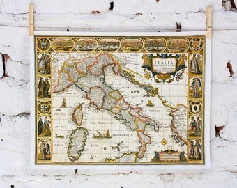 Map of Italia from 1676, Vintage map printed on Fine Art Canvas 12x16 inch (30x40cm), Map of Italy