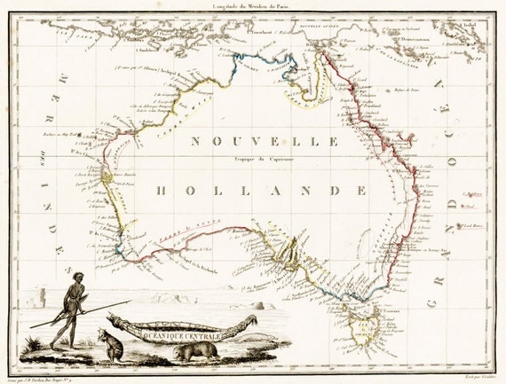 12x16'' Fine Art Canvas Print - New Holland - Vintage Map of Australia from 1812, (30x40cm) Antique World Map