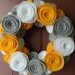Gray, Yellow and White Wreath - Spring and Summer Felt Flower Wreath - 12 Inch Wreath with Pearls in the Centers of the Large Flowers