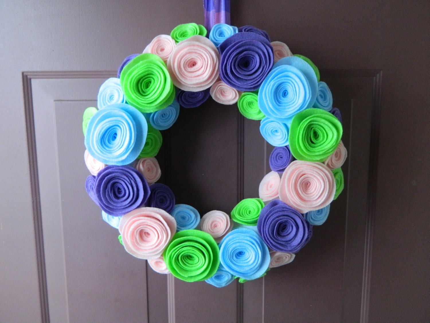 Items similar to Easter Wreath Felt Flowers in Pastel Blue, Pink