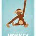 Retro Kay Bojesen monkey print from Denmark, Iconic danish design retro poster, Mid century art print, Brown Blue A3
