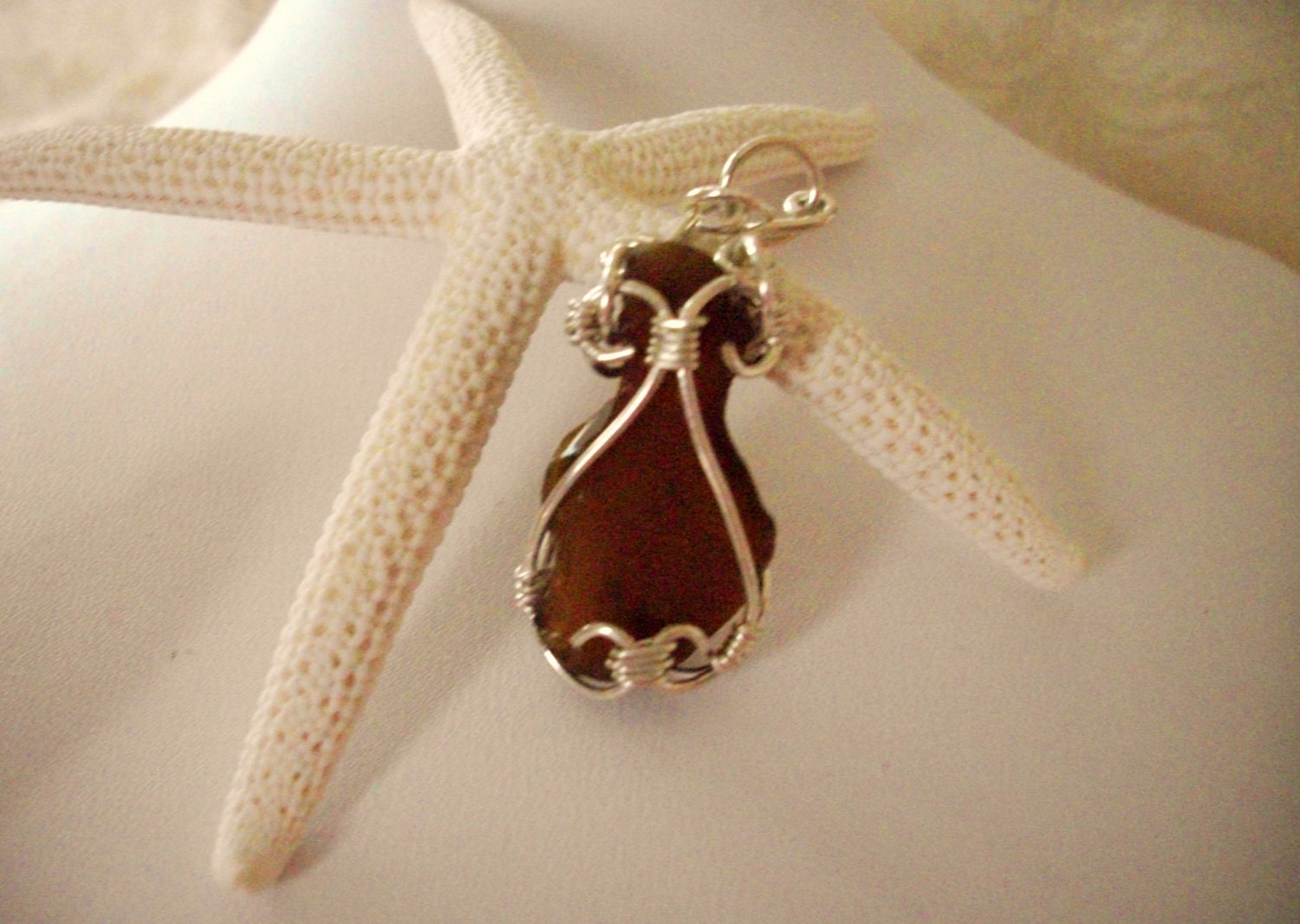 wire wrapped sea glass pendant, sterling silver jewelry by girlthree 