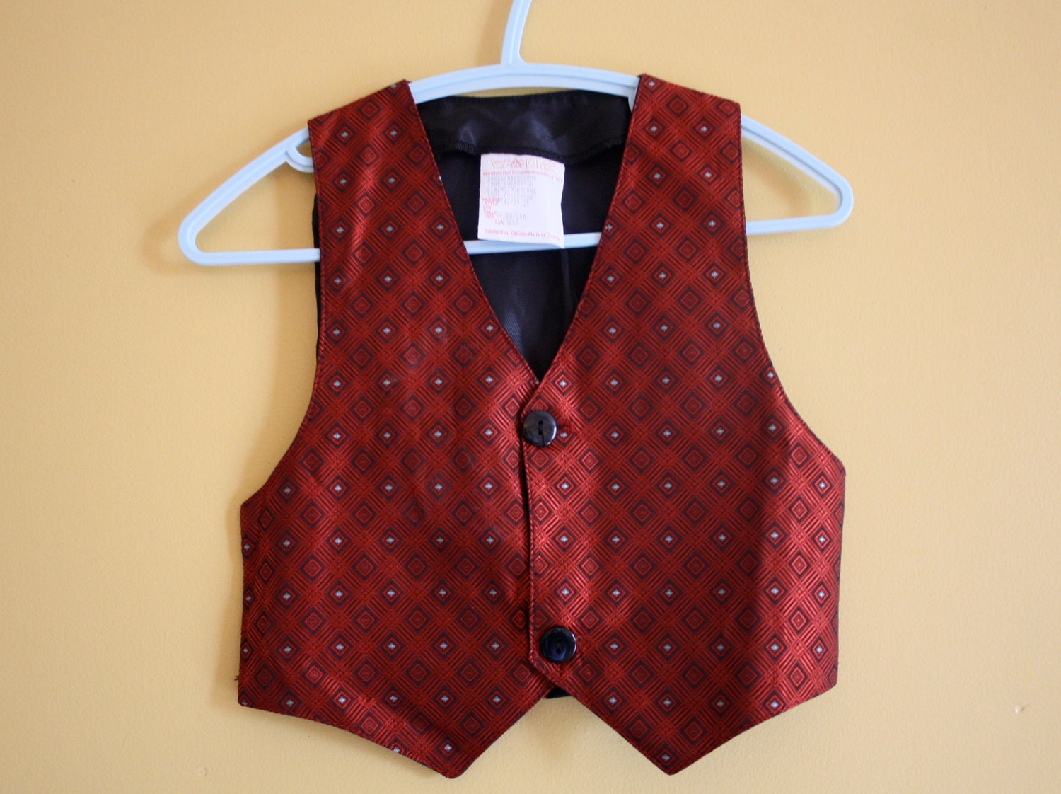 Vintage vest / waistcoat / shiny red and grey diamond pattern /  baby boy size 18 months - bondplacevintage