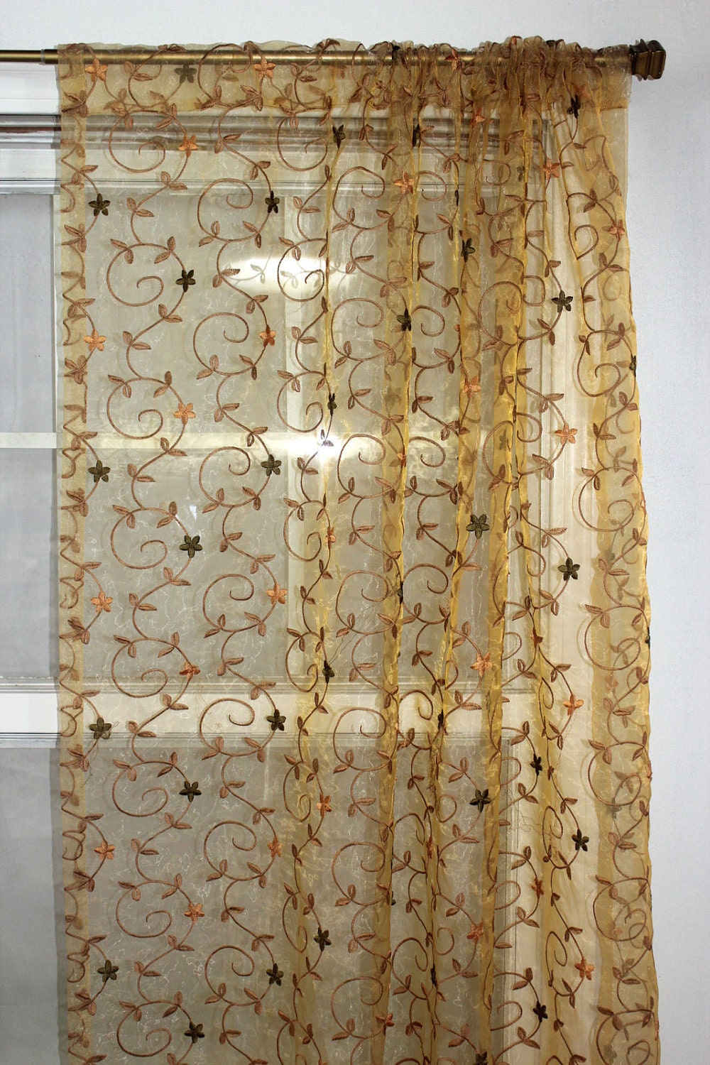 Items similar to Embroidered Floral Sheer Drapery Panel, Curtain Two