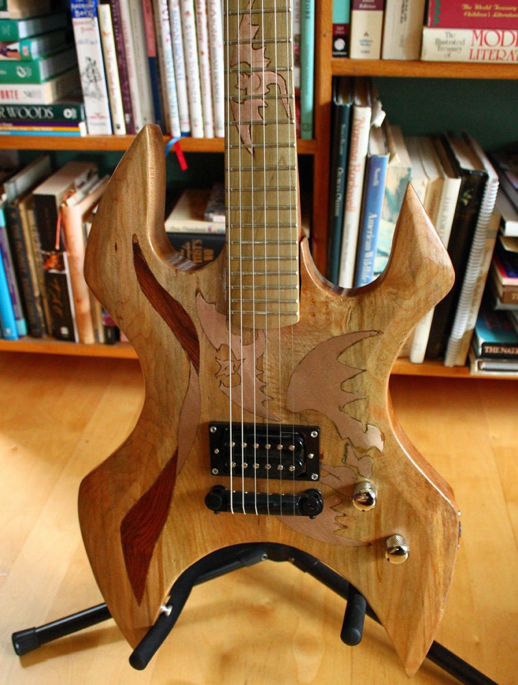 Handmade Electric Guitar with Copper Bat Inlays - Designed for the Shredder by Ethan Noll - OOAK