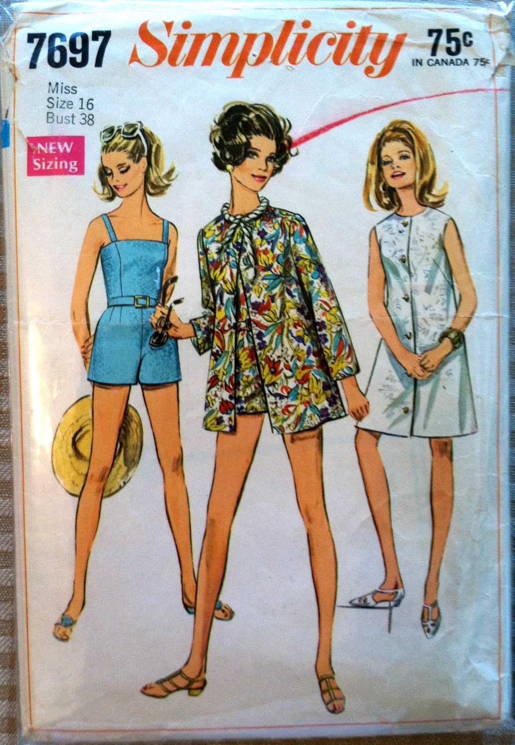 1960's Simplicity Misses Swimsuit, Beach Coat, and Coat Dress Pattern - Bust 38" - no. 7697