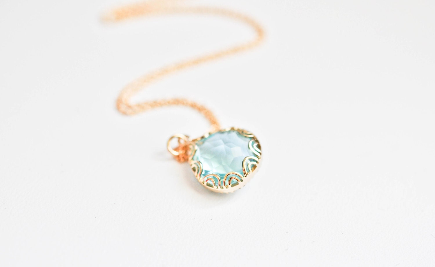 Blue Moon Gold Ed.--Blue Glass Pendant on Gold Filled Chain, Aqua Necklace, Bridesmaids Gifts, Weddings, Mother's Day Gift, Birthday Gift