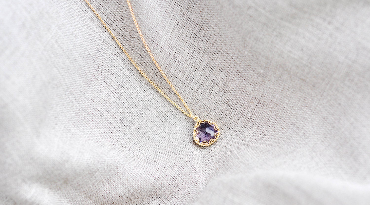 Violet Drop--Purple Glass Pendant on Gold Filled Chain, Bridesmaids Gifts, Wedding Gifts, Birthday Gifts, Mother's Day Gift