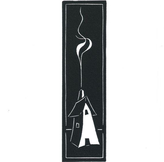 Original Linocut of a House with Chimney and Smoke By Ken Swanson