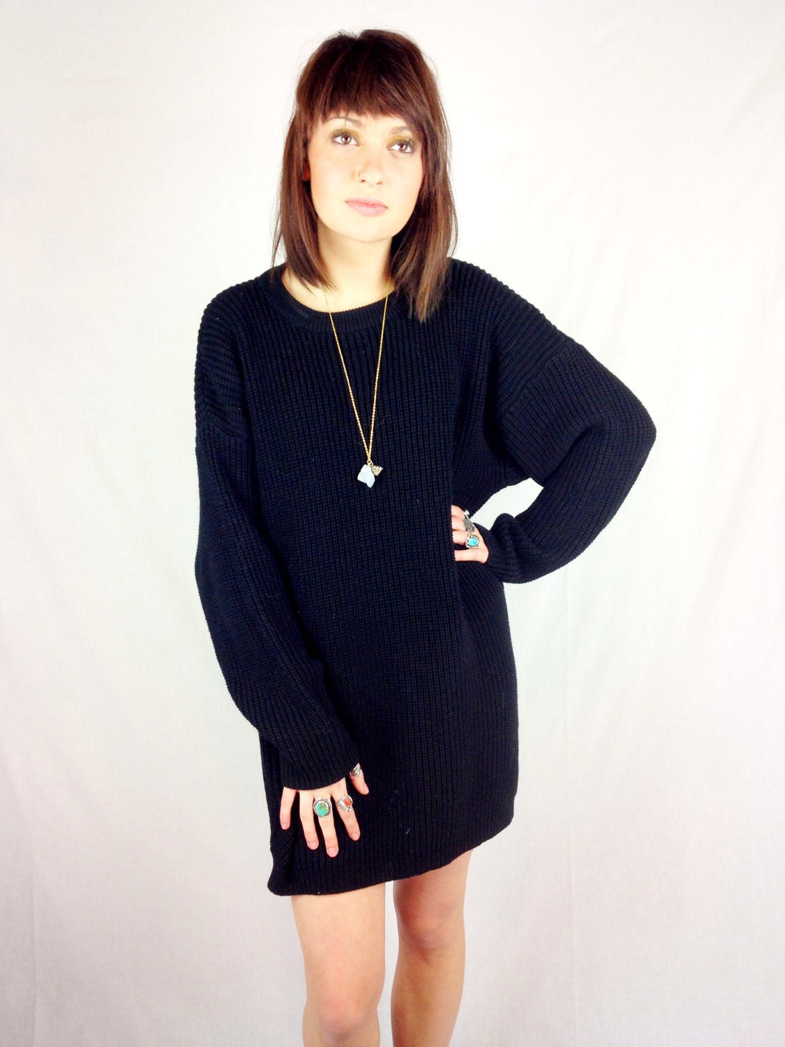 Diane Von Furstenberg black knit sweater dress