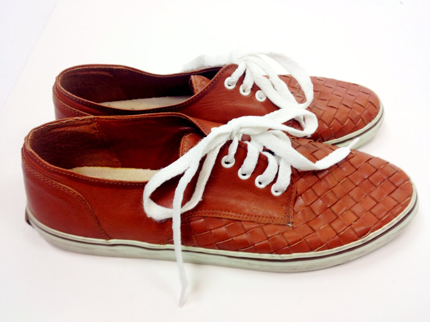 Woven leather lace up sneakers