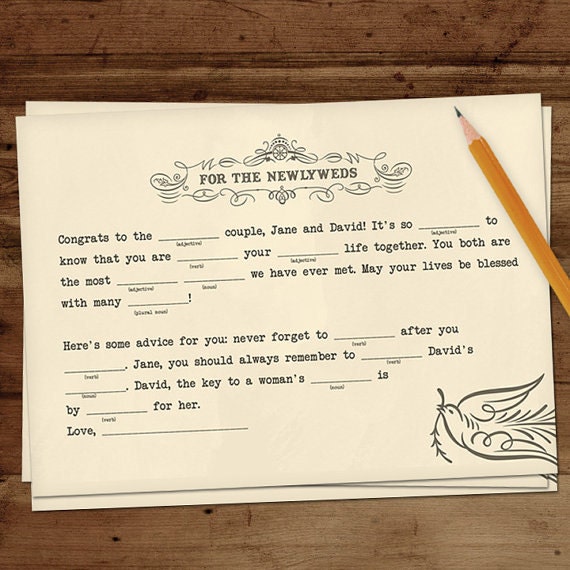 Wedding adlibs, wedding madlibs, wedding ad libs, wedding mad libs, wedding guest book alternative - PRINTABLE version