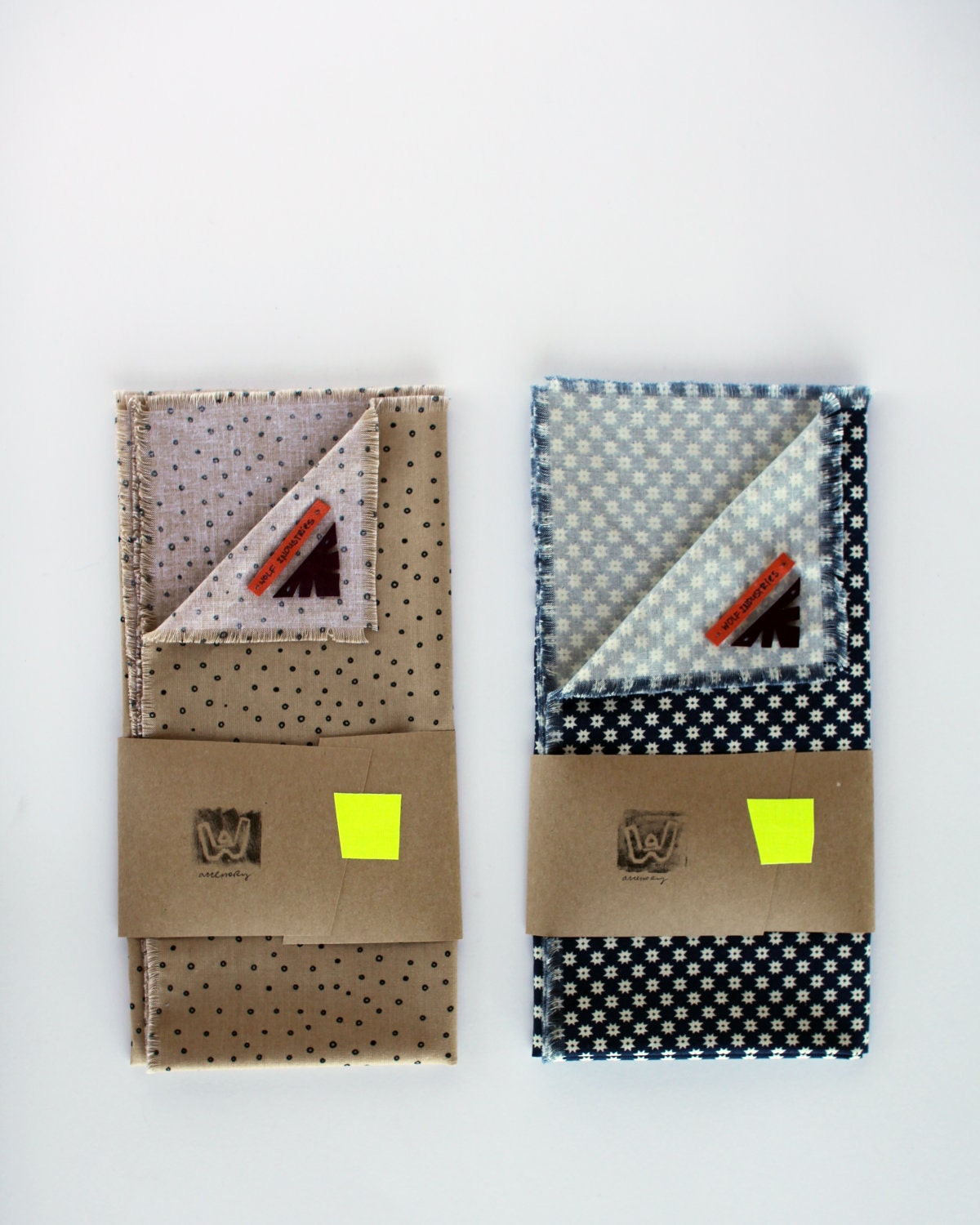 Luxury Cotton Print Neckties: Beige Rye Fields and Dark Blue Stardust Sky