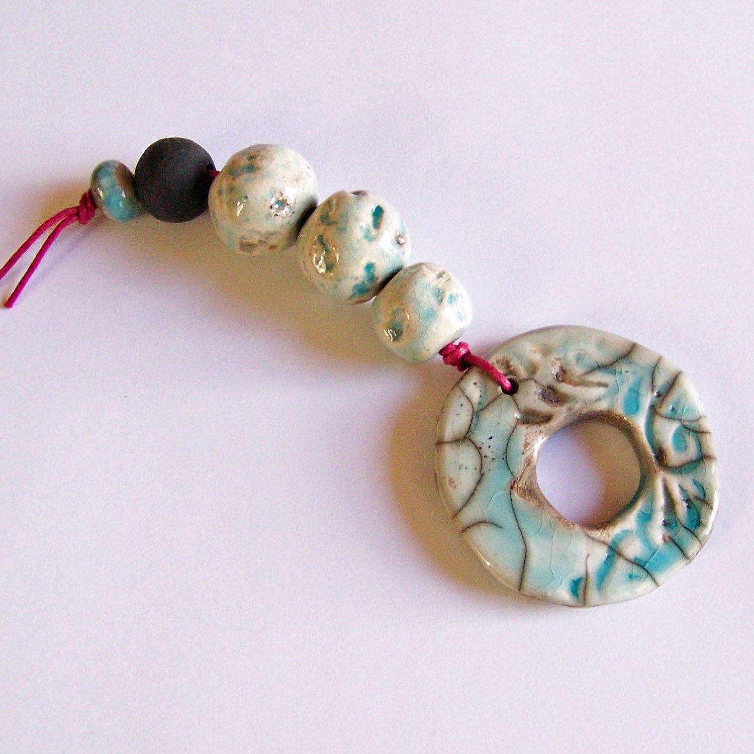Ceramic pendant, ceramic bead set, handmade in South Africa