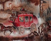 Awesome Vintage Overland Mail Company BS & CO. (Butterfield Stagecoach) Fabric by John Wolf Textiles