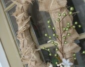 Rustic Burlap Wreath with Flowers