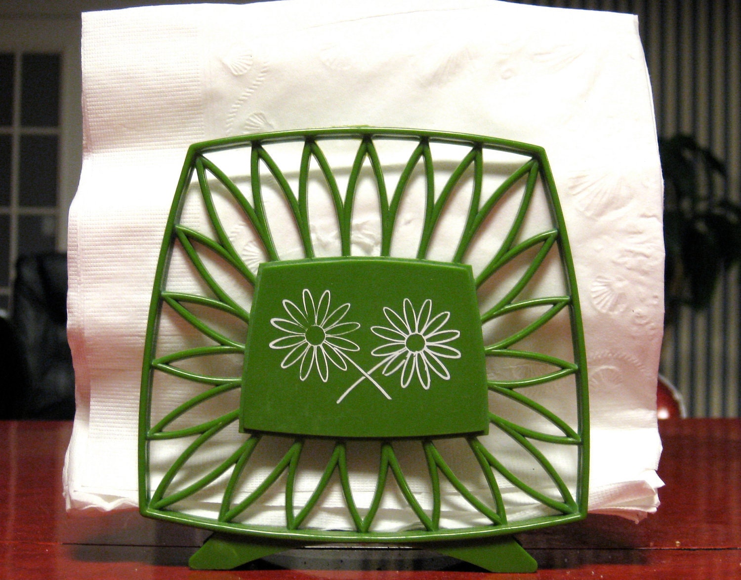 Flower Power 1970's Green Napkin Holder RESERVED FOR VANESSA