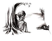 Nero Illustration (Girl crying with dead dog) - Original -