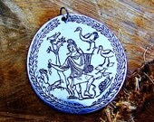 Roman Based Artwork Etched Pendant (drawing based on roman mosaics)