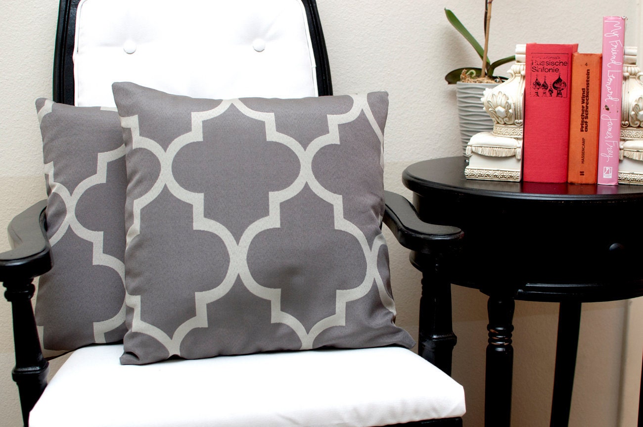 Gray Pillow Covers TWO 16x16 inch- Quatrefoil Gray