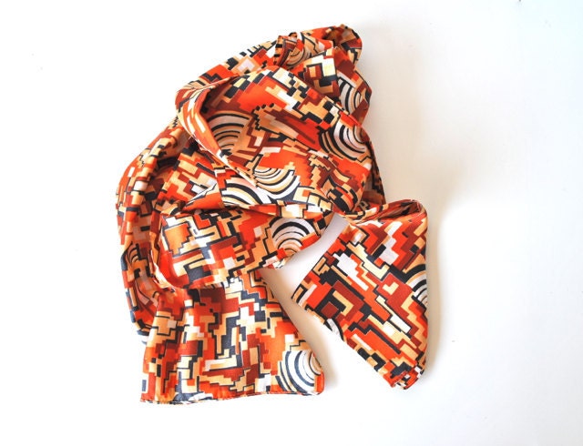 Retro scarf - Fall Colors - Geometric, Aztec pattern  - orange, white, cream, navy colored