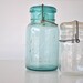 Ball aqua blue mason jar and Atlas brand clear jar EZ Seal