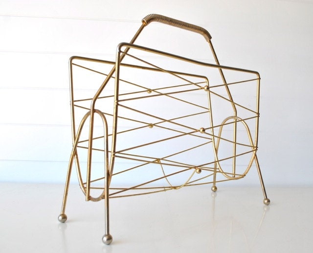 RESERVED for Kent - Atomic mid century brass magazine stand rack