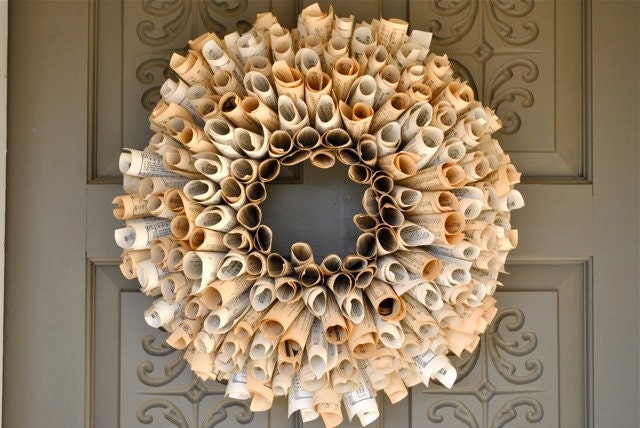 Vintage Paper Wreath - Door Wreath - Home Decor vintage music,dictionary, or novel pages - Etsy Front Page Item