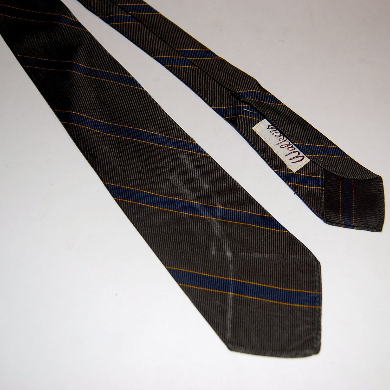 Olive and Blue With Gold Diagonal Stipe Silk Necktie