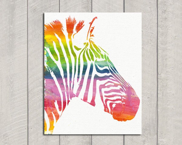 Zebra Art - Rainbow - 8x10