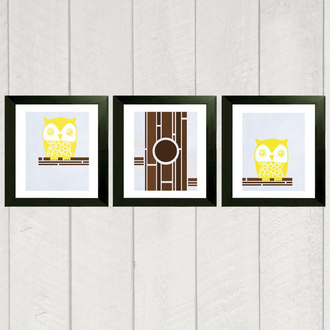 Nursery Owl Art Print Set - 8x10
