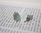Earrings, stud, pale green flower, porcelain