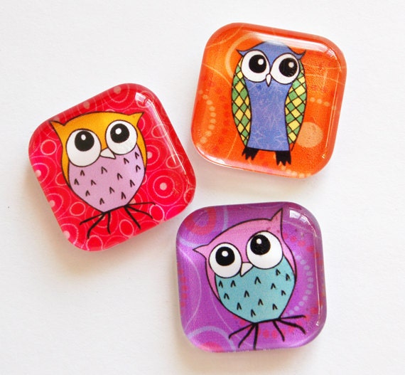 Owl Magnets, Fridge Magnets, Owls, Glass Magnets, Glass Owl Magnets (659) - KellysMagnets