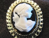 Elegant Vintage Brass And Lucite Cameo Shank Button
