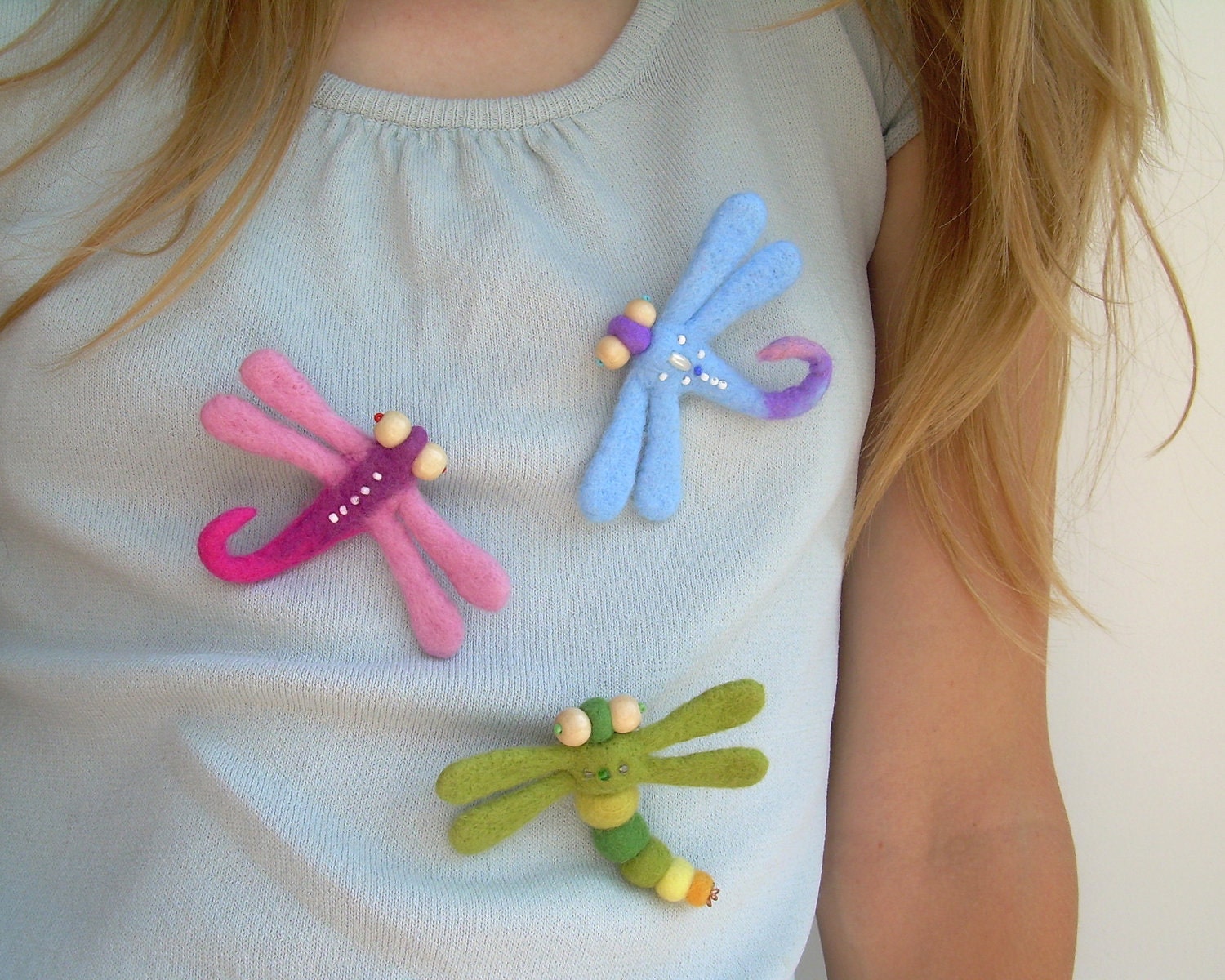 Felt Green Dragonfly Brooch Pin - Green handmade wool jewelry for girls - ready to ship